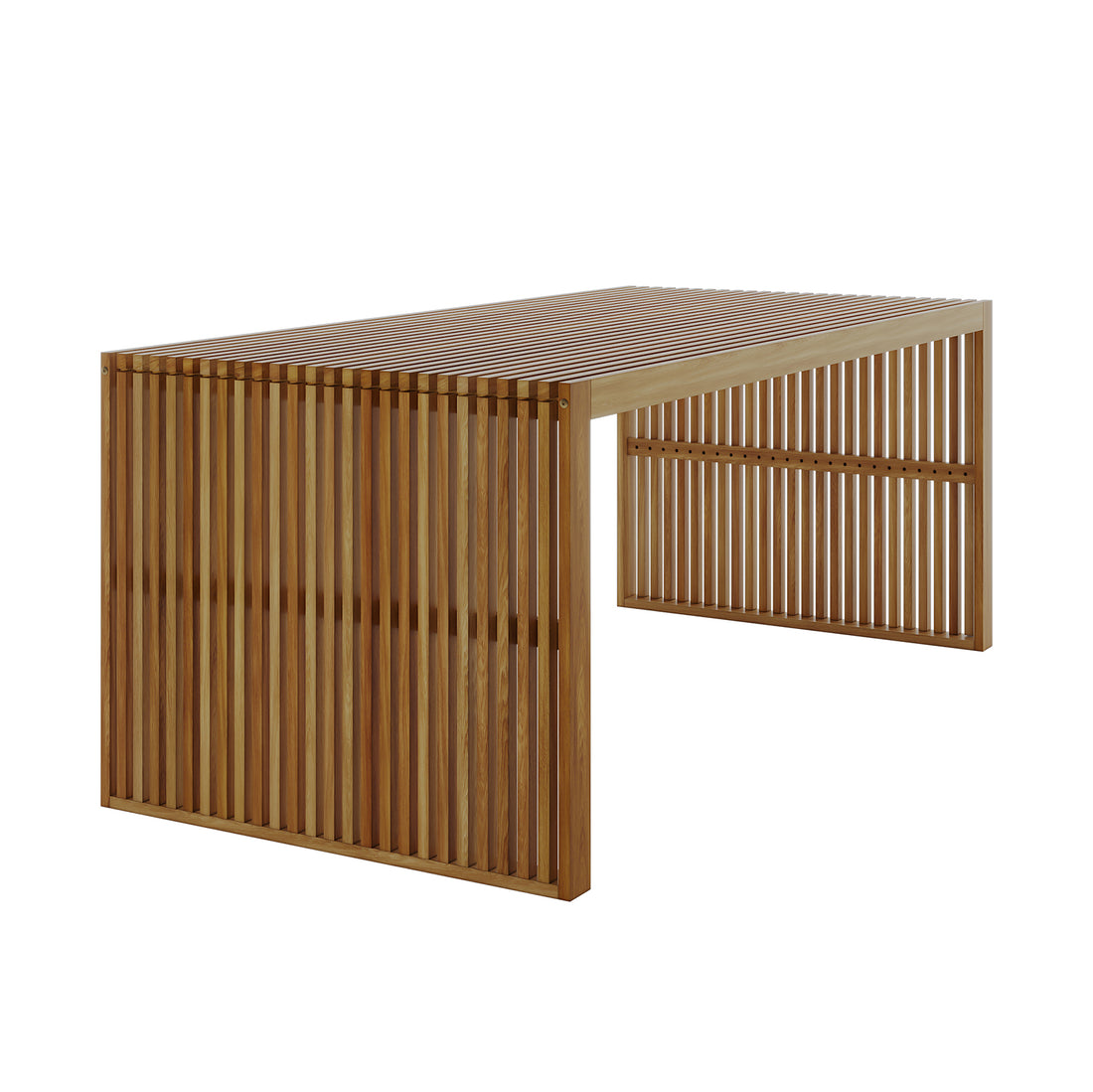 Grenfela 5 Seater Solid Timber Outdoor Dining Set showcasing a solid acacia wood table with distinct grain patterns, complemented by matching bench and stools, suitable for both indoor and outdoor settings.