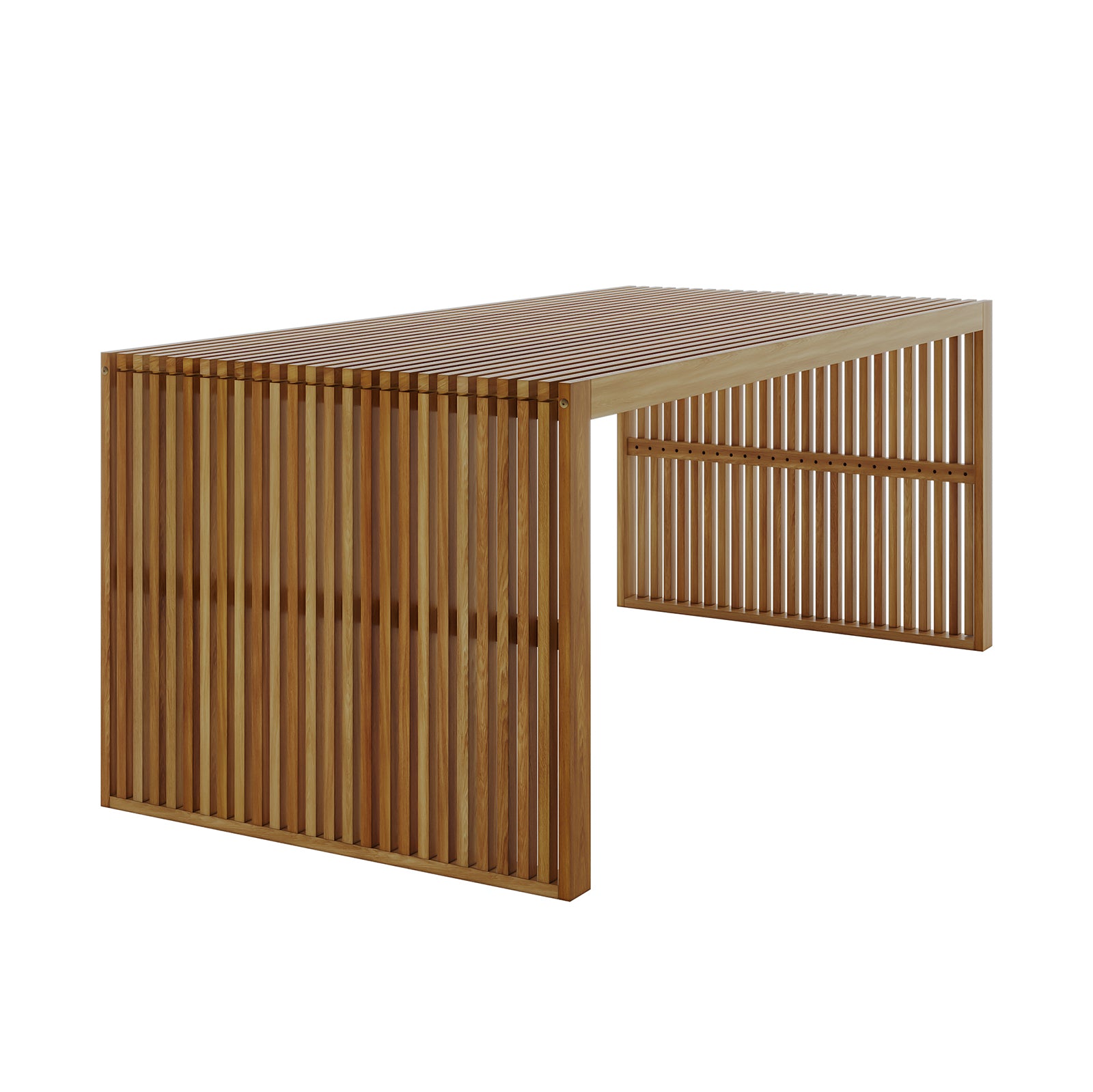 Grenfela 5 Seater Solid Timber Outdoor Dining Set showcasing a solid acacia wood table with distinct grain patterns, complemented by matching bench and stools, suitable for both indoor and outdoor settings.