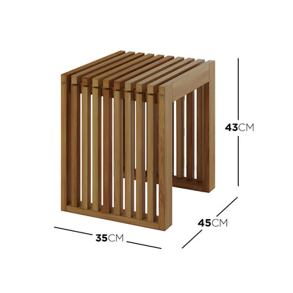 Grenfela 5 Seater Solid Timber Outdoor Dining Set Natural, featuring a solid acacia wood table, bench, and stools with visible slats, showcasing unique wood grain patterns and robust construction for outdoor gatherings.