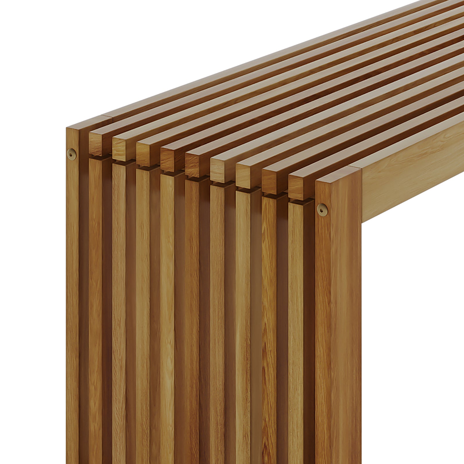 Close-up of the Grenfela 5 Seater Solid Timber Outdoor Dining Set featuring solid acacia wood slats on the bench, highlighting the natural grain and robust design suitable for outdoor use.