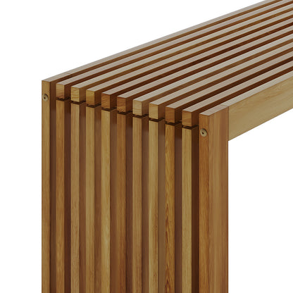 Close-up of the Grenfela 5 Seater Solid Timber Outdoor Dining Set featuring solid acacia wood slats on the bench, highlighting the natural grain and robust design suitable for outdoor use.