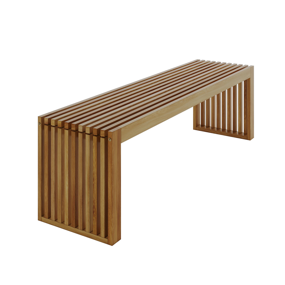 Grenfela 5 Seater Solid Timber Outdoor Dining Set Natural featuring a wooden bench with slats, showcasing its sturdy acacia wood construction and ergonomic design for comfortable outdoor gatherings.