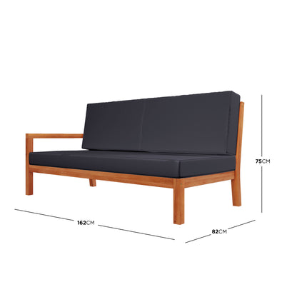 Haiti 7 Seater Outdoor Timber Corner Sofa Set Black with a robust wooden frame and plush cushions, ideal for outdoor lounging, featuring a sleek, minimalist design suitable for diverse decor styles.