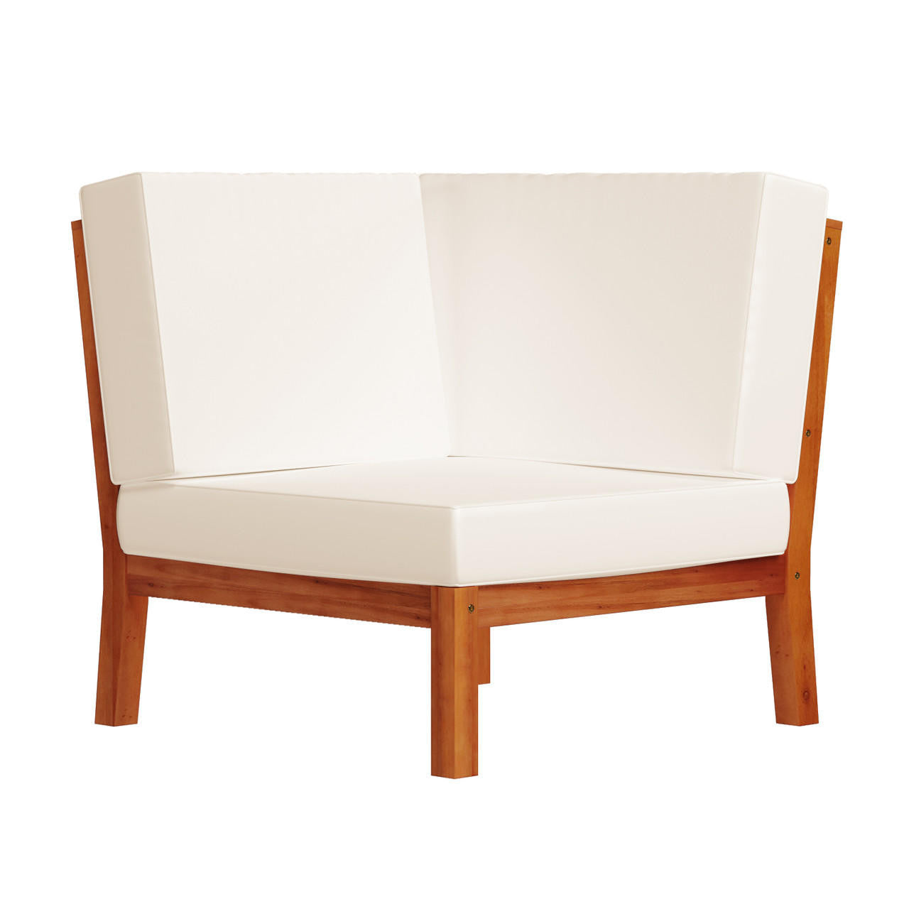 Haiti 7 Seater Outdoor Timber Corner Sofa Set Cream, showcasing a close-up view emphasizing its robust FSC-certified eucalyptus wood frame and weatherproof upholstery, suitable for both indoor and outdoor settings.