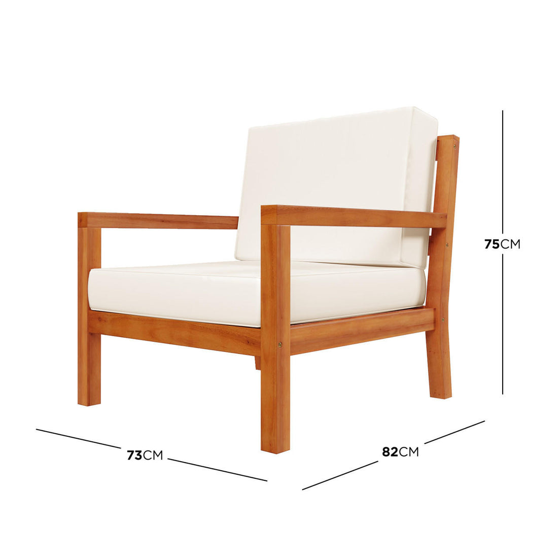 Close-up of the Haiti 7 Seater Outdoor Timber Corner Sofa Set, highlighting the cream upholstery and robust wooden leg, showcasing its elegant design and craftsmanship ideal for both indoor and outdoor settings.