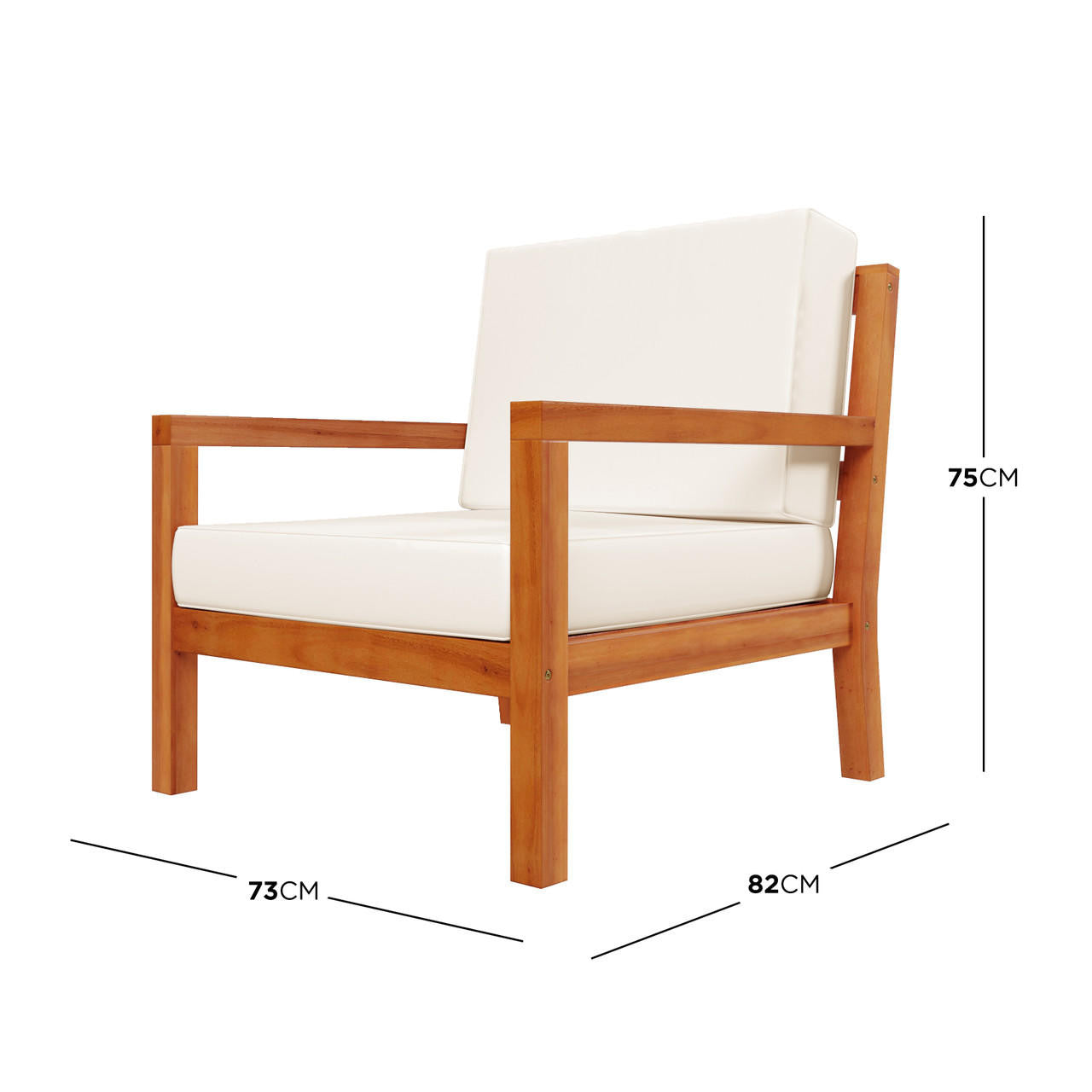 Close-up of the Haiti 7 Seater Outdoor Timber Corner Sofa Set, highlighting the cream upholstery and robust wooden leg, showcasing its elegant design and craftsmanship ideal for both indoor and outdoor settings.