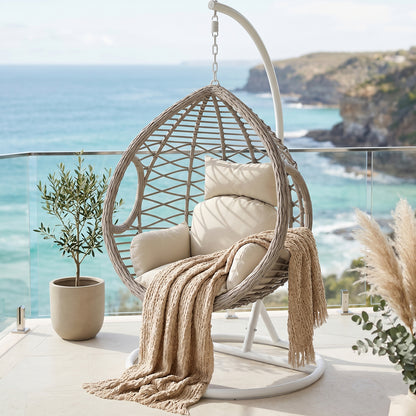 Hilda Large Outdoor Hanging Egg Chair with Cushion in Sage