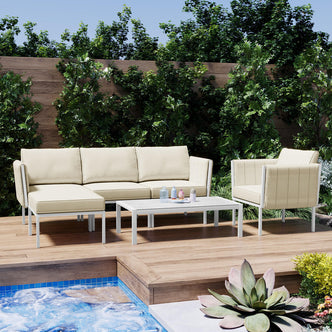 Hulupo 4 Seater Aluminium Outdoor Sofa Set - Cream White - Lifestyle