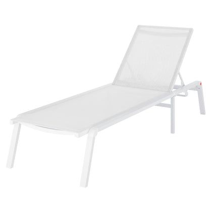 Jabari Textilene Aluminium Outdoor Sunbed in Cream White features an adjustable backrest, slim metal frame, and mesh fabric, perfect for poolside or patio relaxation.