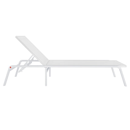 Jabari Textilene Aluminium Outdoor Sunbed in Cream White features a mesh-style seating and adjustable backrest, showcasing its multi-position reclining ability, supported by a durable metal frame.