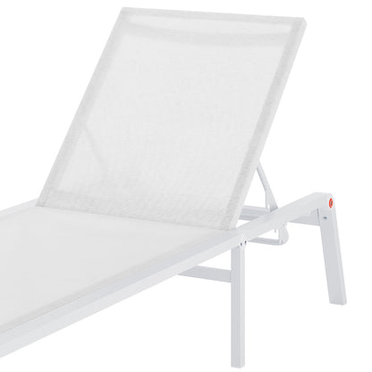 Jabari Textilene Aluminium Outdoor Sunbed in Cream White, showcasing a sleek metal frame with a tensioned mesh seat and adjustable backrest, designed for outdoor relaxation and durability.