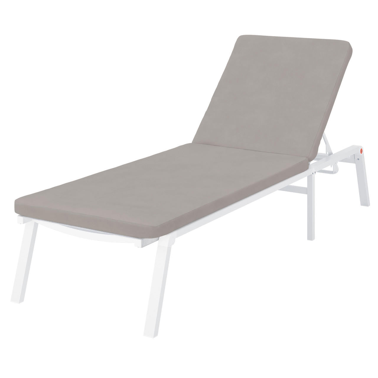 Jabari Outdoor Sun Loungers with Cushions Set of 2 in Warm Grey, featuring an adjustable backrest, white metal frame, and light gray cushions, perfect for enhancing outdoor relaxation and style.