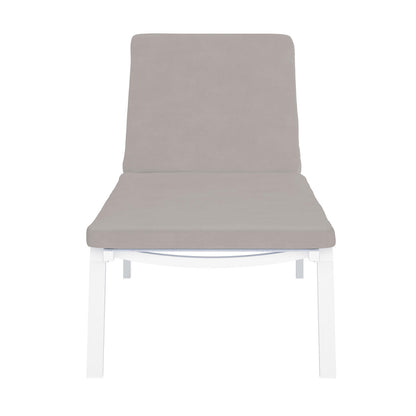 Jabari Outdoor Sun Loungers with Cushions Set of 2 in Warm Grey features a sleek white metal frame and plush light grey cushions, perfect for stylish, comfortable outdoor relaxation.