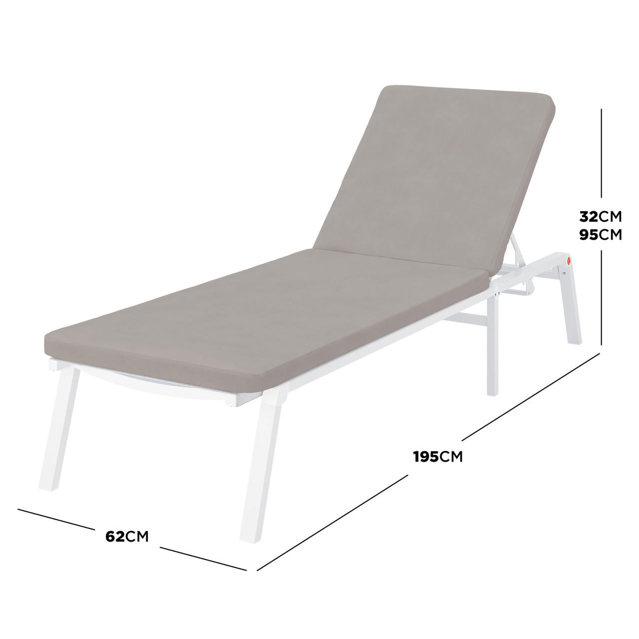 Jabari Outdoor Sun Loungers with Cushions Set of 2 in Warm Grey, featuring a sleek white frame and adjustable backrest, ideal for stylish outdoor relaxation and comfort.