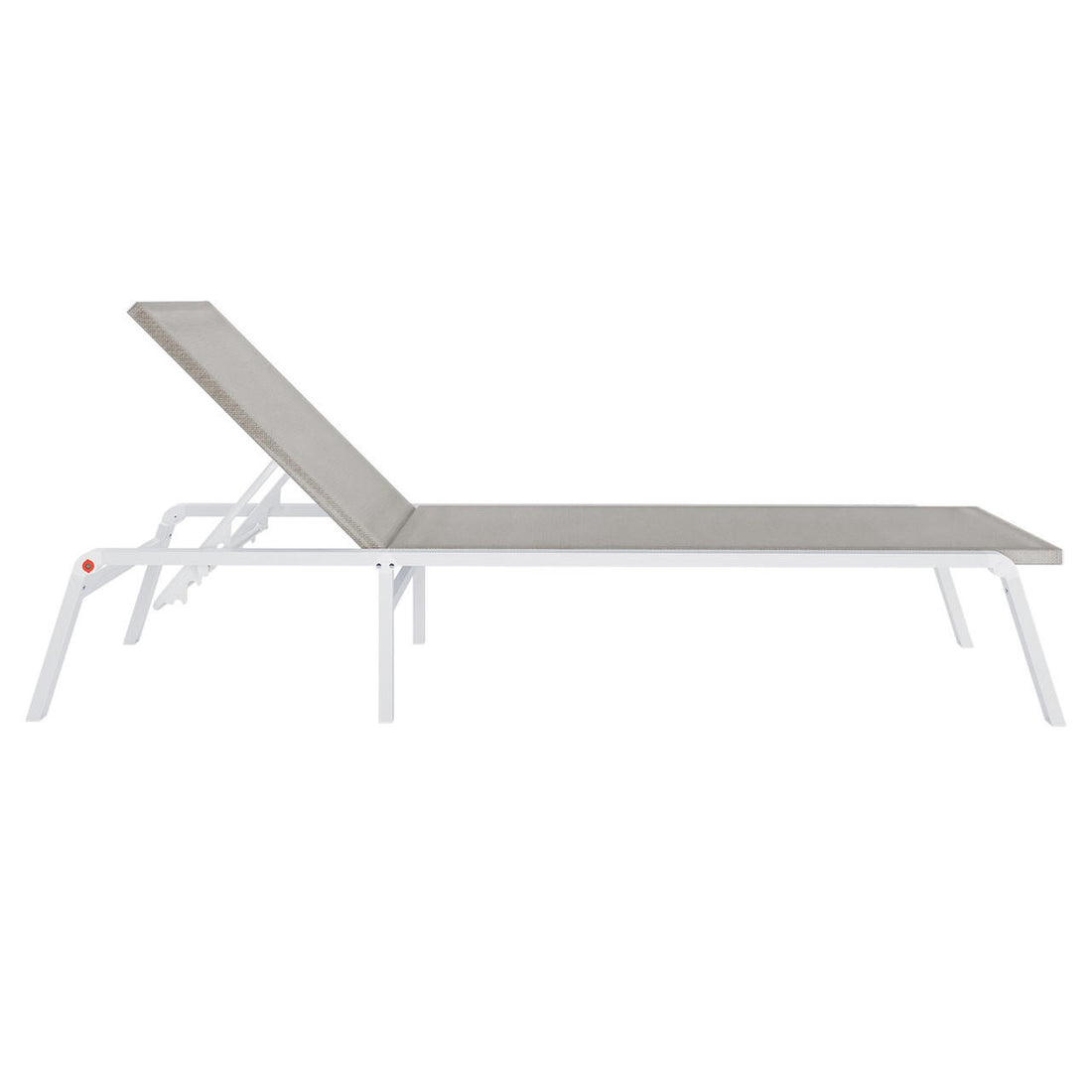 Jabari Outdoor Sun Loungers with Cushions Set of 2 in Light Grey, featuring adjustable backrests, sturdy white metal frames, and light-beige sling fabric seats, perfect for customizable outdoor relaxation.