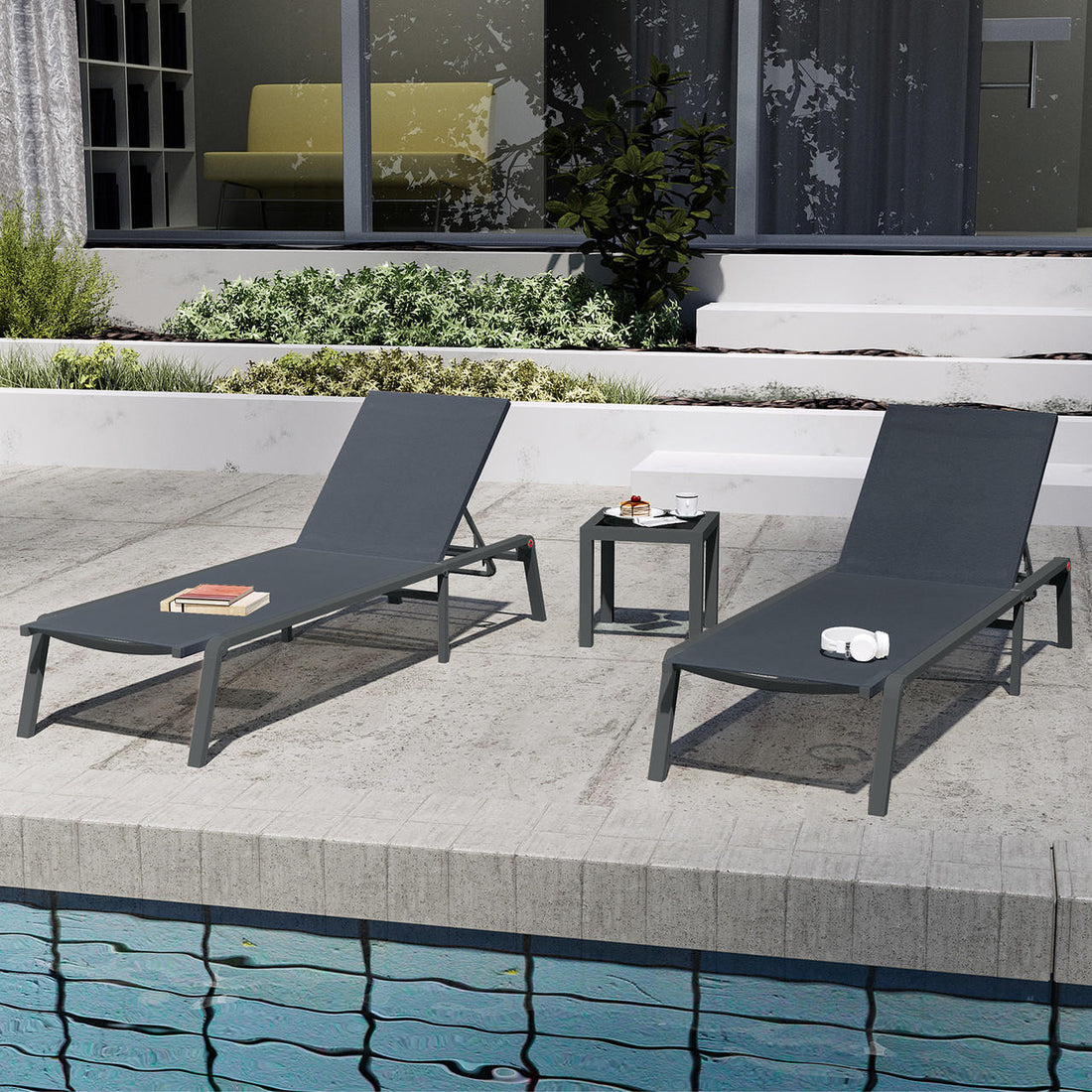 Jabari Sunbed & Utila Table Outdoor Lounge Set - Dark Grey - Lifestyle