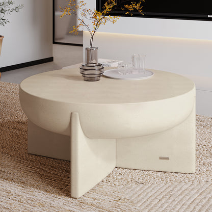 Kora Antique White Concrete Pedestal Coffee Table styled in a modern living room with decor, perfect for indoor outdoor use - Lifestyle