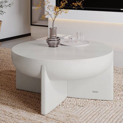 Kora White Concrete Pedestal Coffee Table styled in a modern living room with decor, perfect for indoor outdoor use - Lifestyle