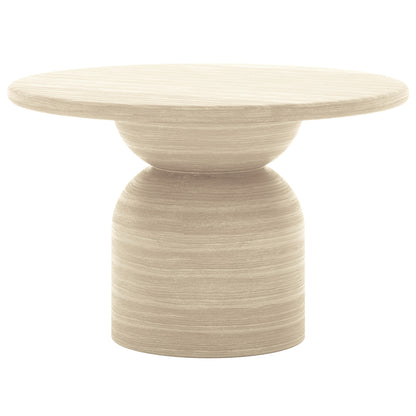 Krates 120cm Round Indoor/Outdoor Concrete Dining Table Beige, showcasing a smooth, round wooden surface, ideal for seating four, with a modern and sturdy design suitable for various spaces.