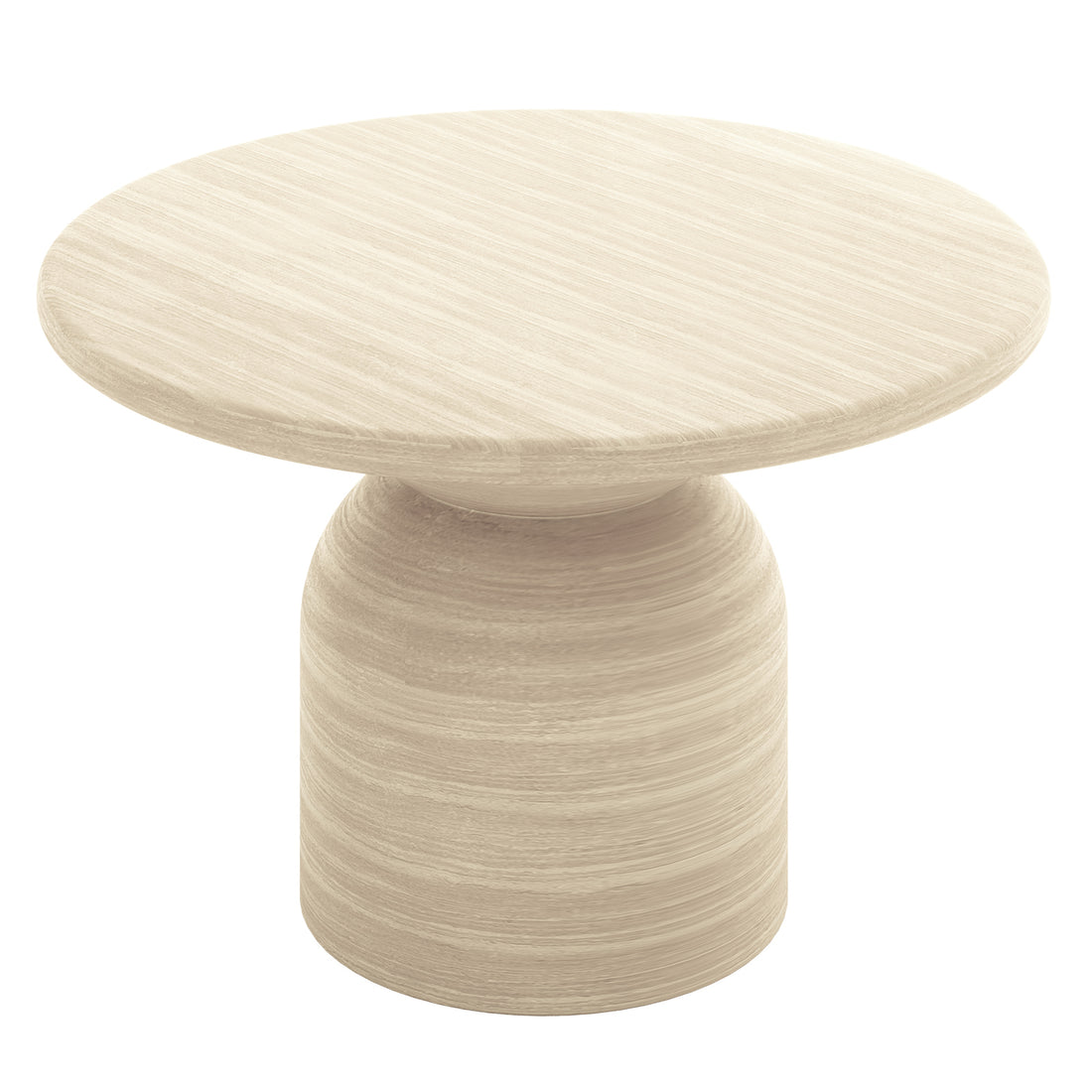 Krates 120cm Round Indoor/Outdoor Concrete Dining Table Beige features a modern, round design with a smooth white surface, suitable for seating four, blending concrete and fiberglass for durability.