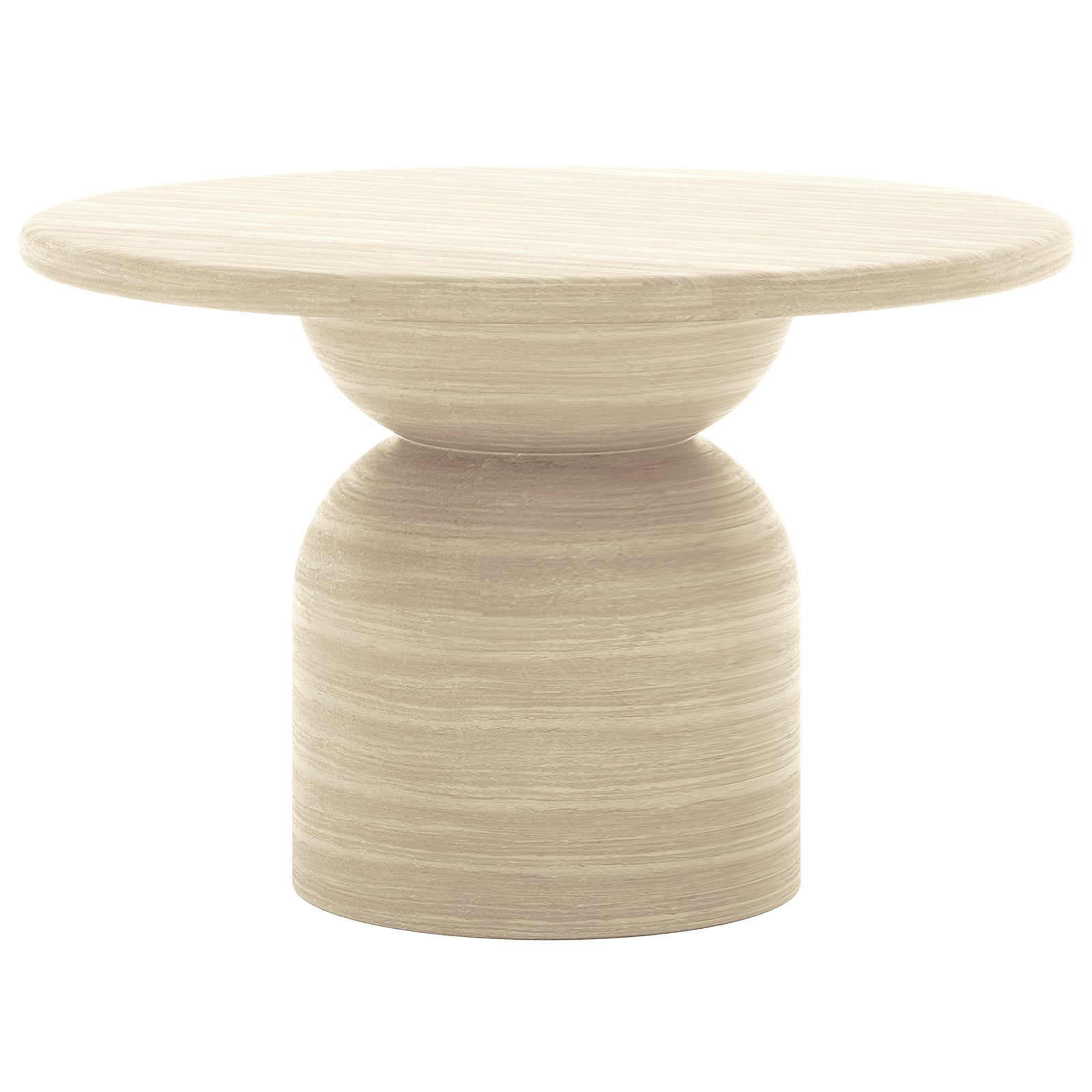 Close-up of Krates & Mindanao 5pc Outdoor Concrete Dining Set featuring a round wooden table and wicker chairs, showcasing the set's detailed craftsmanship and modern design.