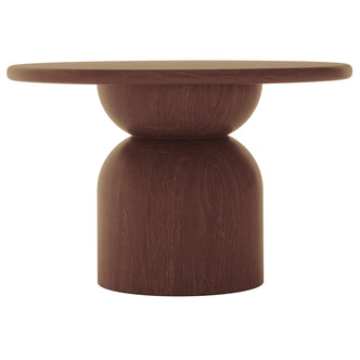 Krates 120cm Round Indoor/Outdoor Concrete Dining Table Chestnut, featuring a smooth, modern concrete surface with durable design suitable for versatile indoor and outdoor use, seating up to four people.