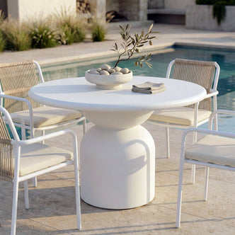Krates 120cm Round Indoor/Outdoor Concrete Dining Table - White - Lifestyle
