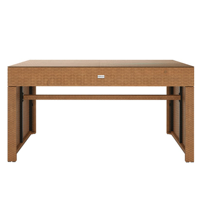 Kummi 4 Seater Outdoor Dining Bench Set in Black & Cream White features a rectangular, woven synthetic wicker design with four legs and a central stretcher bar, showcasing a sleek, flat top.