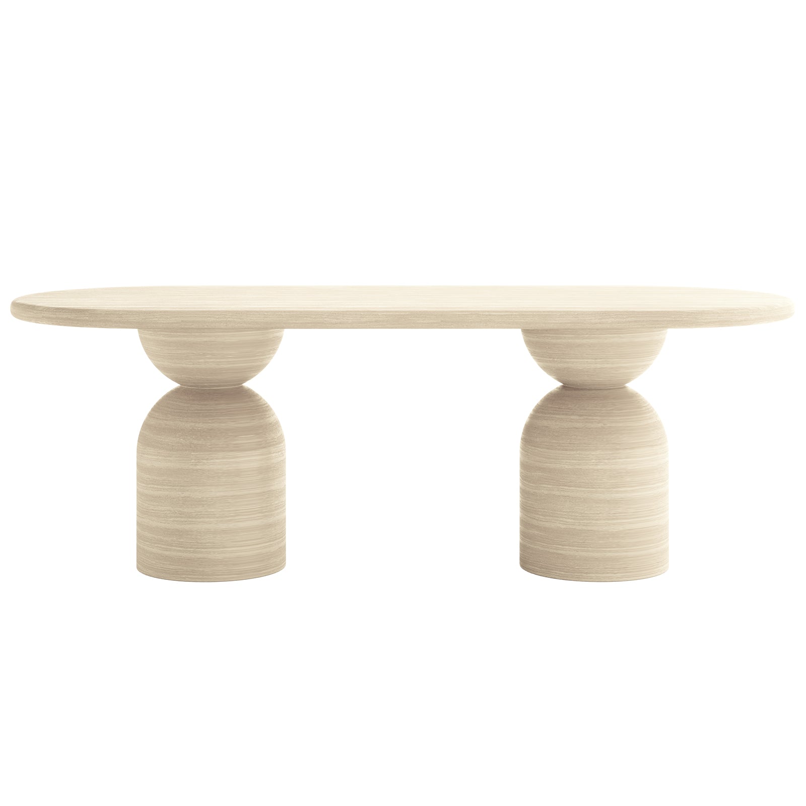 Lumen 220cm Oval Indoor/Outdoor Concrete Dining Table features a sleek oval shape with a distinctive cone-shaped base, highlighting its modern design and robust construction suitable for versatile indoor and outdoor use.