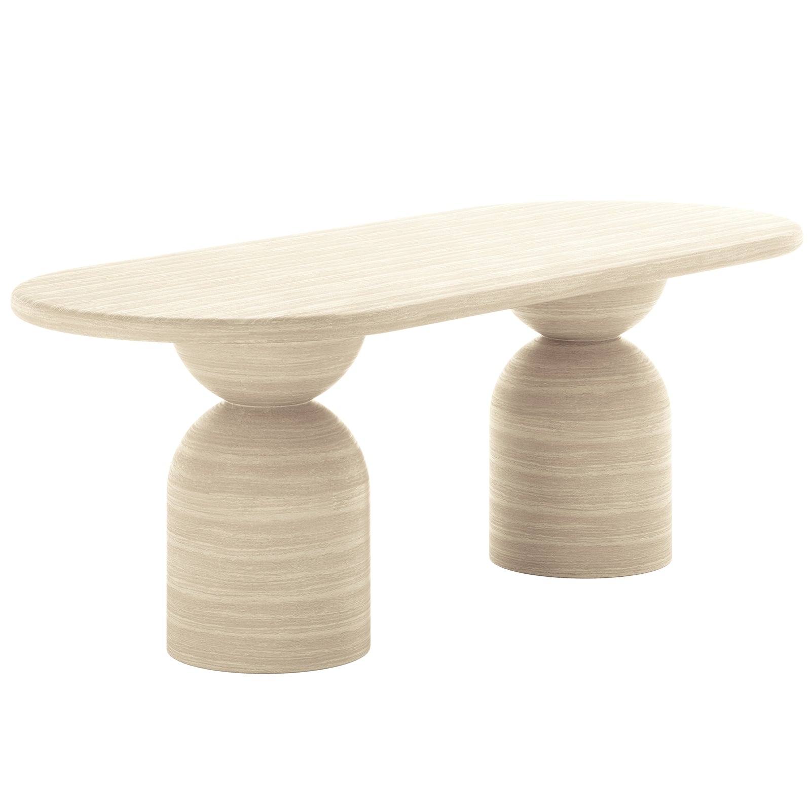Lumen 220cm Oval Indoor/Outdoor Concrete Dining Table Beige, featuring a smooth oval surface and unique cone-shaped base, offering a modern design for versatile indoor or covered outdoor use.