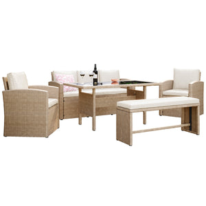 Mapa 7 Seater Wicker Outdoor Dining Sofa Set in Natural