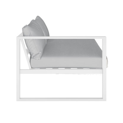 Moana 6-Seater Aluminium Outdoor Corner Sofa Lounge Set Light Grey, showcasing a sleek, modern design with a sturdy aluminium frame and plush cushions, perfect for enhancing any outdoor living area.