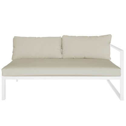 Moana 6 Seater Aluminium Outdoor Corner Sofa Lounge Set with plush cushions, showcasing a close-up of the sleek, modern design and durable aluminium frame perfect for enhancing outdoor comfort and aesthetics.