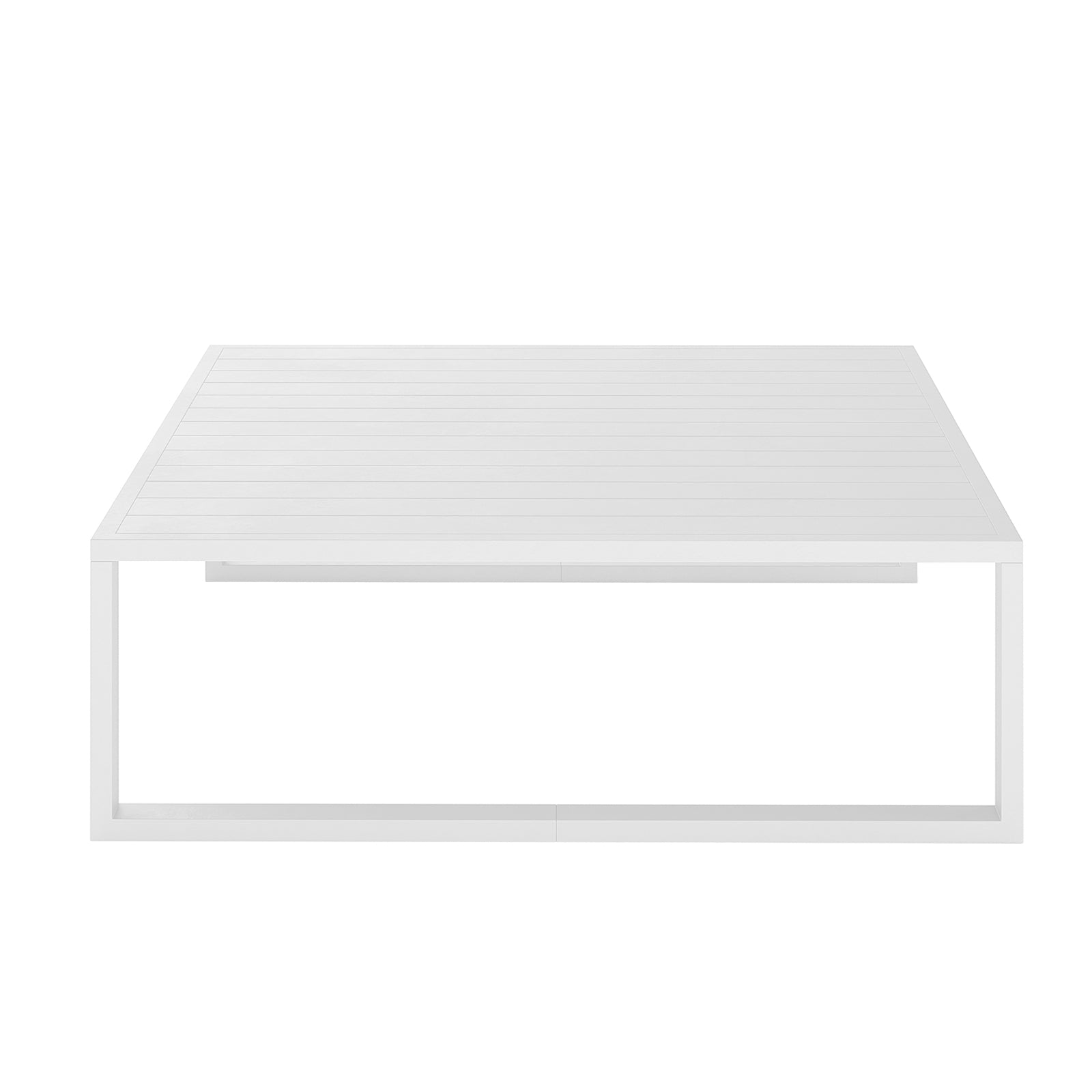 Moana 6 Seater Aluminium Outdoor Corner Sofa Lounge Set with a white square table featuring metal legs, perfect for outdoor relaxation and alfresco dining, enhancing patio comfort and aesthetics.