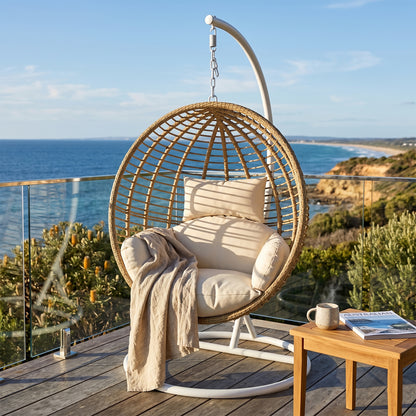 Napili Outdoor Hanging Egg Chair with Cushion in Cream White
