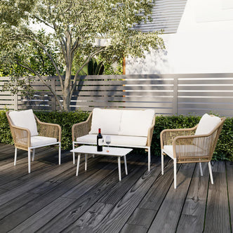 Navarre 4 Seater Aluminum Outdoor Sofa Set - Natural - Lifestyle