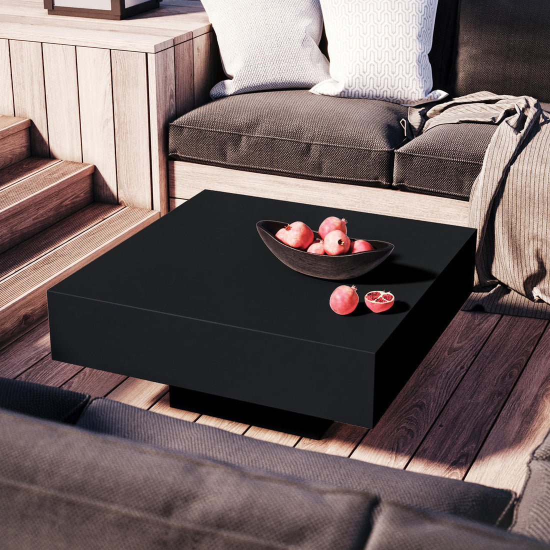 Noosa Square Concrete Outdoor Coffee Table - Black - Lifestyle