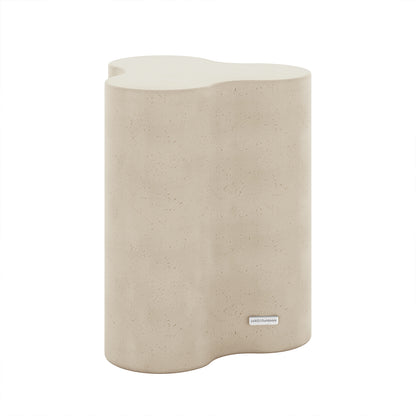 Side profile of Odalys Antique White Indoor Outdoor Concrete Side Table, minimalist wavy design