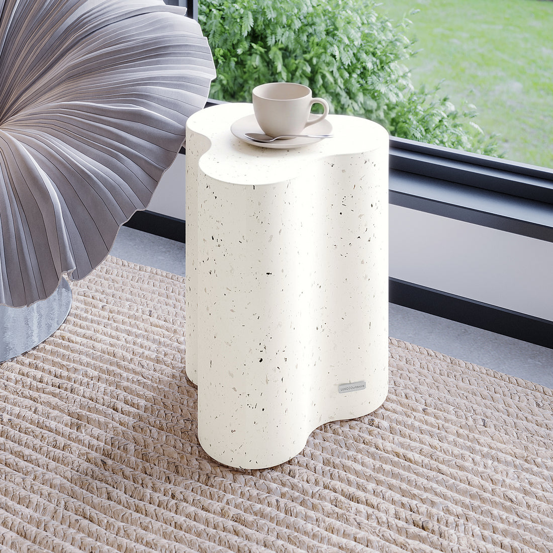 Odalys Terrazzo Concrete Side Table styled in a modern living room, ideal for indoor outdoor use - Lifestyle