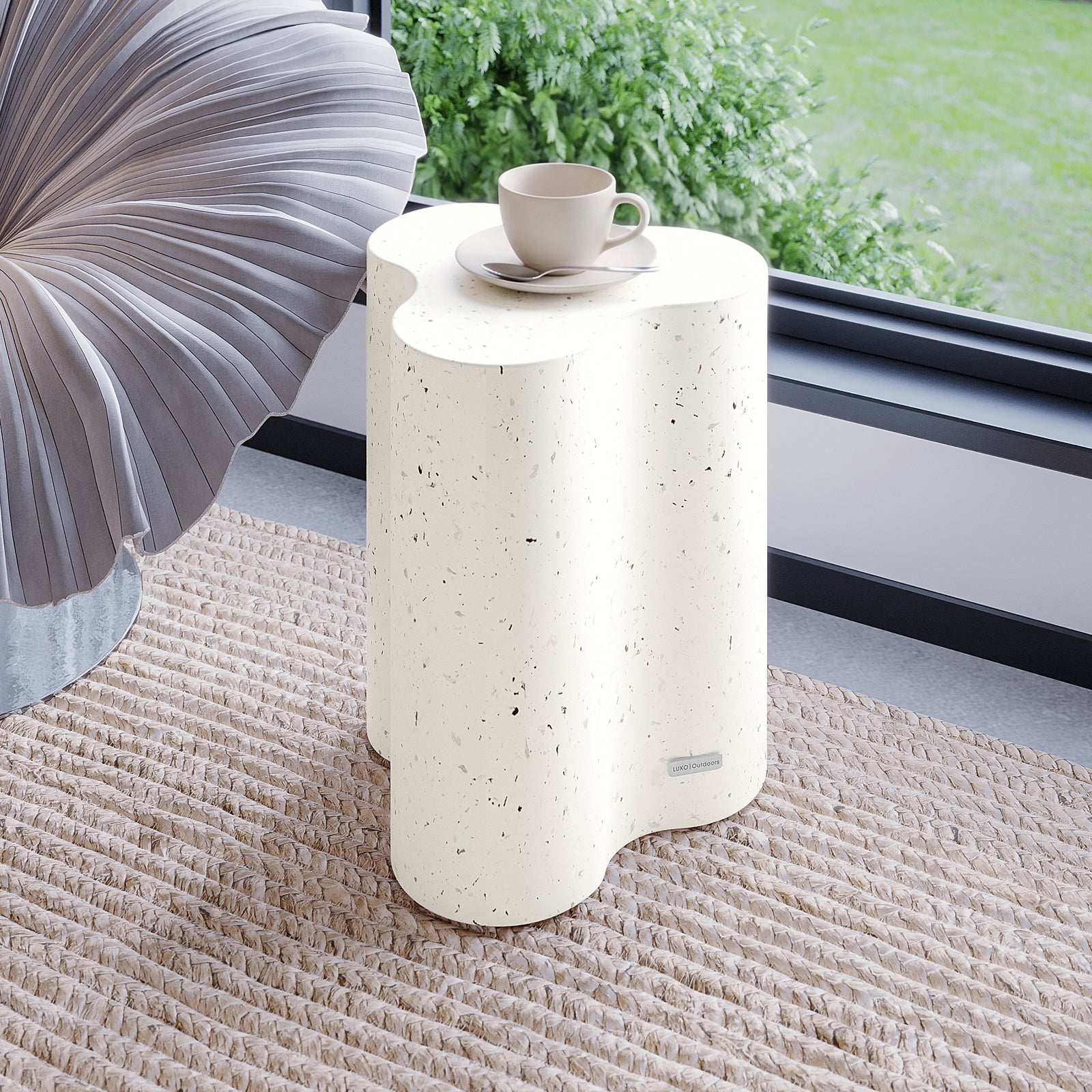 Odalys Terrazzo Concrete Side Table styled in a modern living room, ideal for indoor outdoor use - Lifestyle