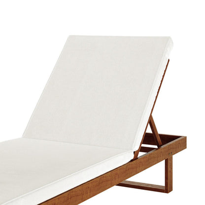 Panay Solid Outdoor Sun Lounger Set of 2 in Cream Timber features a wooden chaise-lounge frame with white padded cushions and adjustable backrests, ideal for poolside or patio relaxation.