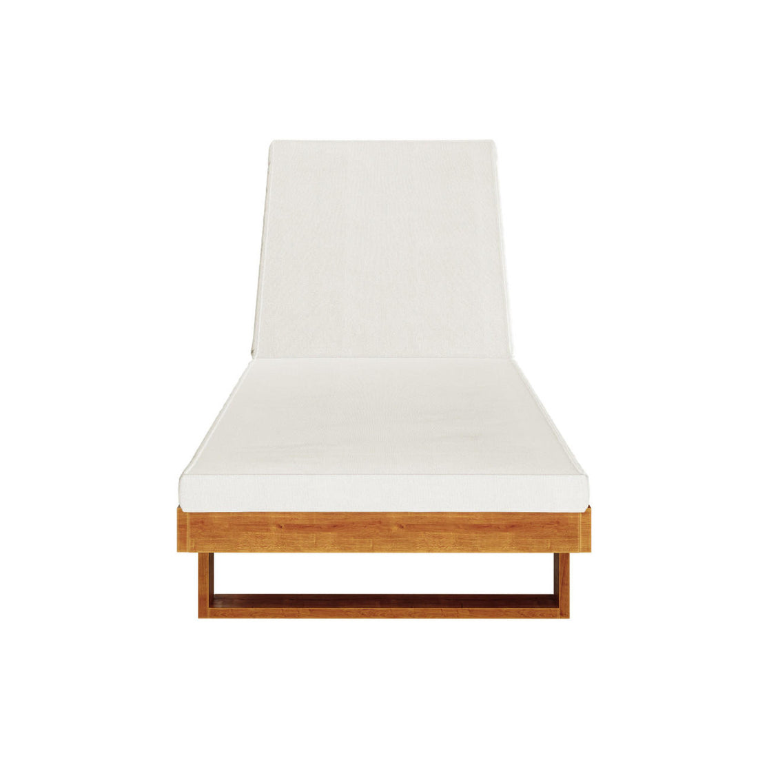 Panay Solid Timber Outdoor Sun Lounger Set of 2 in Cream Timber features a minimalist wooden frame with white cushions, an angled backrest, and a sturdy, weather-resistant design for elegant outdoor relaxation.