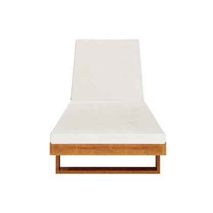 Panay Solid Timber Outdoor Sun Lounger Set of 2 in Cream Timber features a minimalist wooden frame with white cushions, an angled backrest, and a sturdy, weather-resistant design for elegant outdoor relaxation.