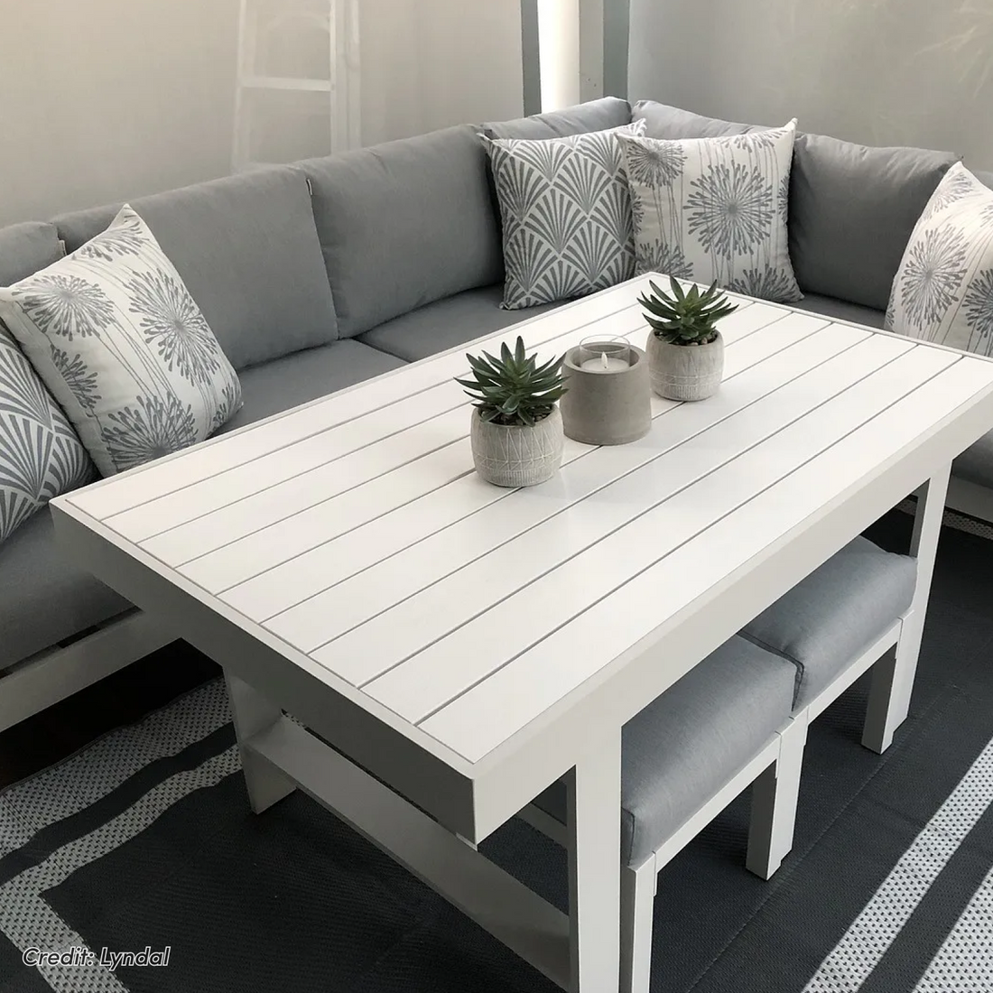 Portland Outdoor Corner Sofa Lounge with Foot Stools in White & Grey