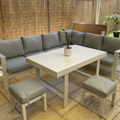 Portland Outdoor Corner Sofa Lounge with Foot Stools in White & Grey