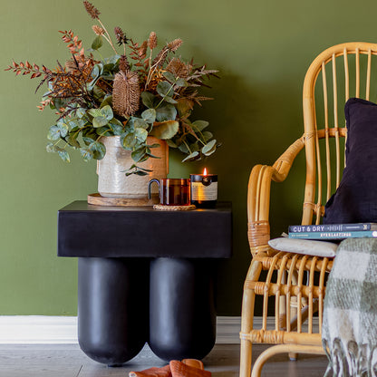 Rissa Indoor & Outdoor Cone Base Concrete Side Table Black with a square tabletop, four cone-shaped legs, and a sleek modern design, suitable for various indoor and outdoor settings.