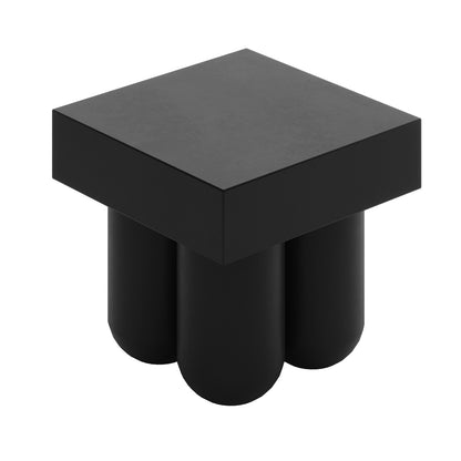 Rissa Indoor & Outdoor Cone Base Concrete Side Table Black, featuring a sleek square tabletop and four distinct cone-shaped legs, ideal for versatile use in both indoor and outdoor settings.