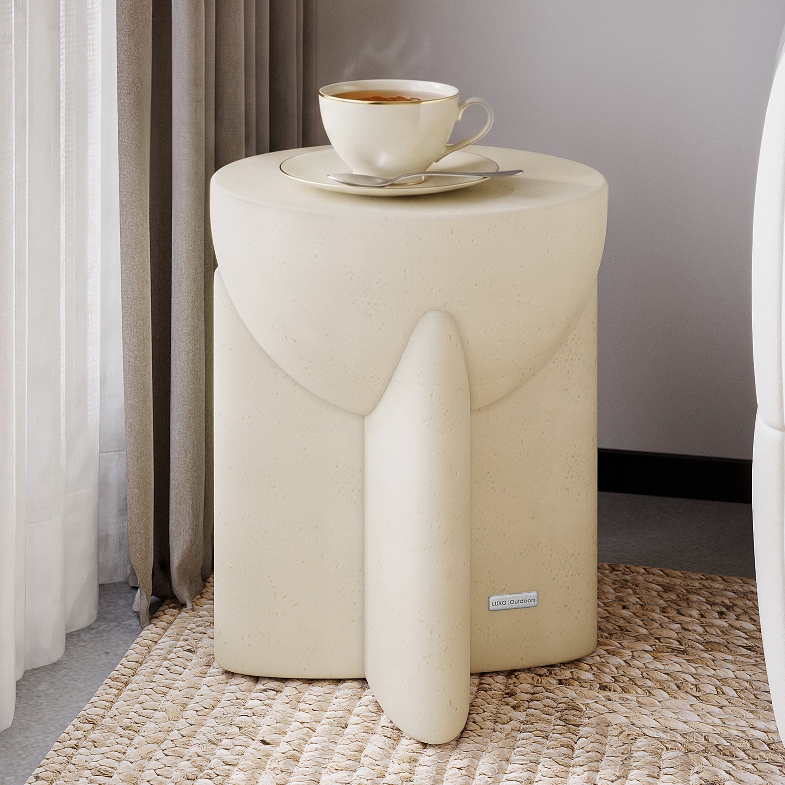 Valencia Concrete Side Table in a modern living room setting, perfect for indoor or outdoor use - Lifestyle