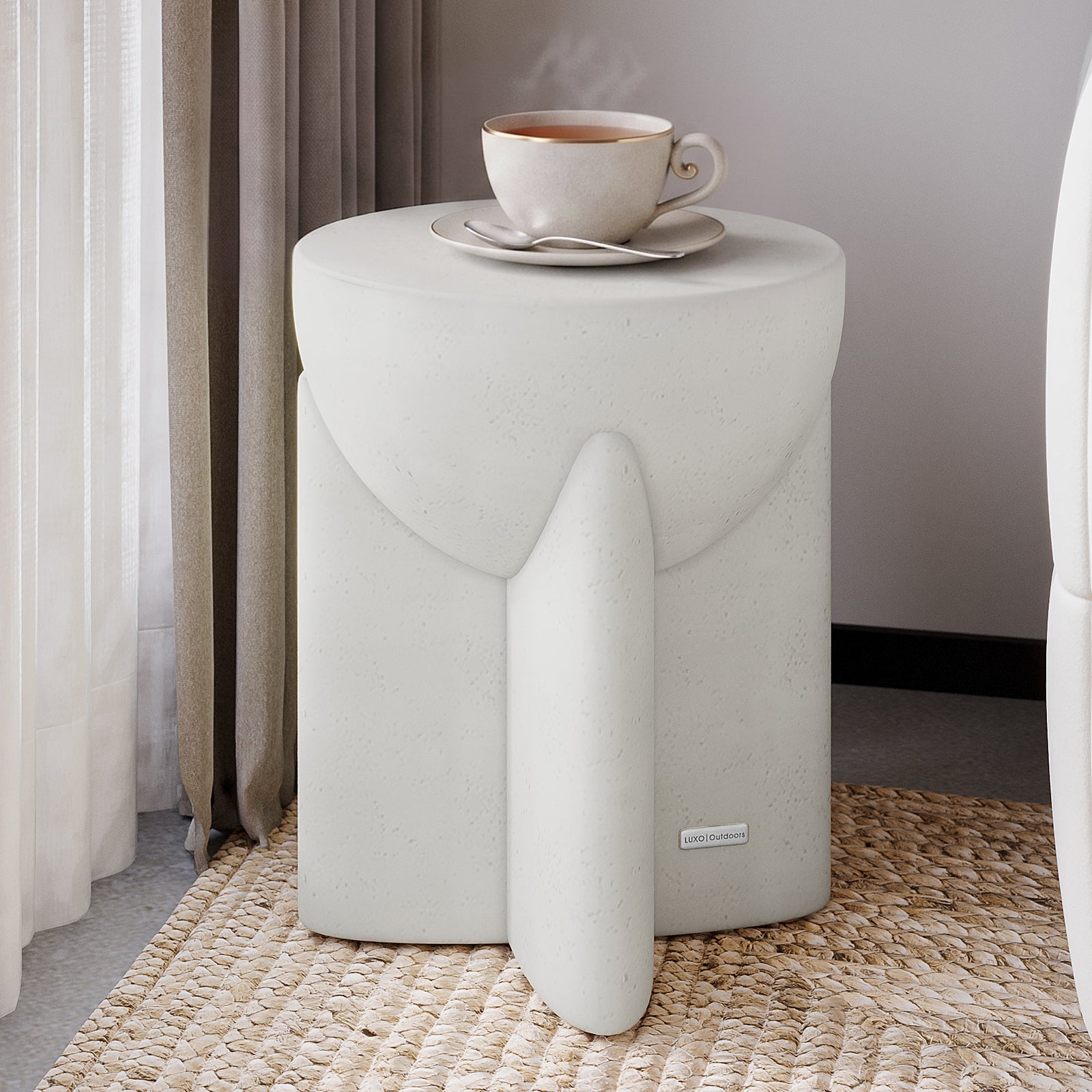 Valencia Concrete Side Table in a modern living room setting, perfect for indoor or outdoor use - Lifestyle