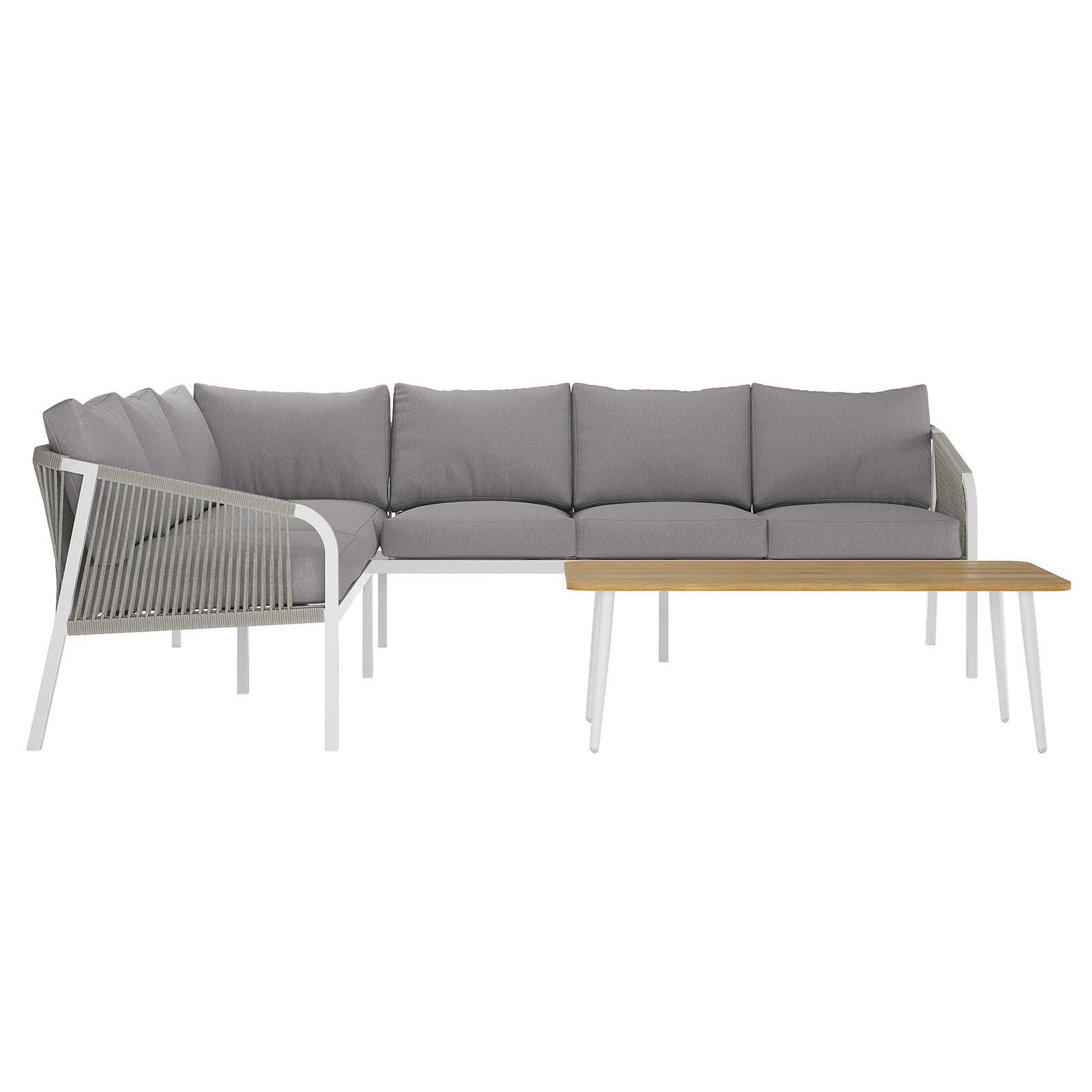 Vernon 4pc Rattan 6-Seater Aluminum Outdoor Lounge Set, highlighting the intricate rattan weave and plush cushions, perfect for enhancing any outdoor space with style and comfort.